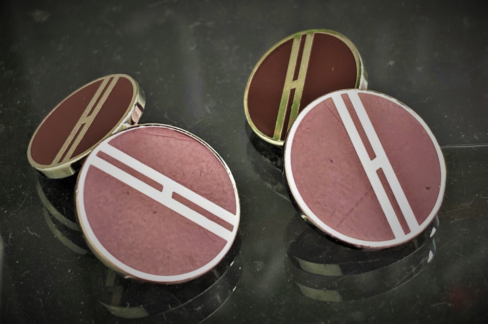 Hermes Vintage H Enamel & Silver Plated Cufflinks - Image 2 of 2