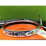 Hermes-Paris Monogram Patterned Enamel & Silver Plated Cream Bracelet