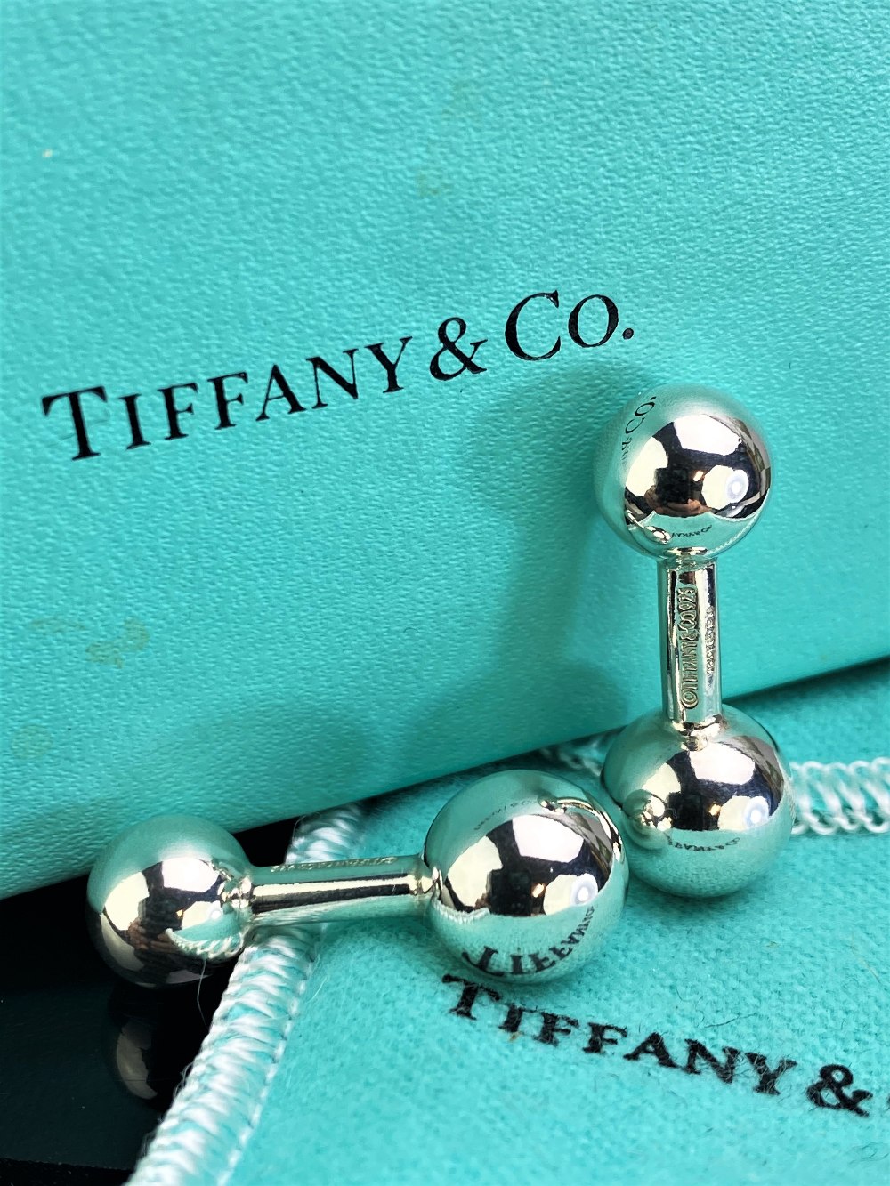Tiffany Classic Silver Ball Hallmarked Silver Cufflinks - Image 3 of 3