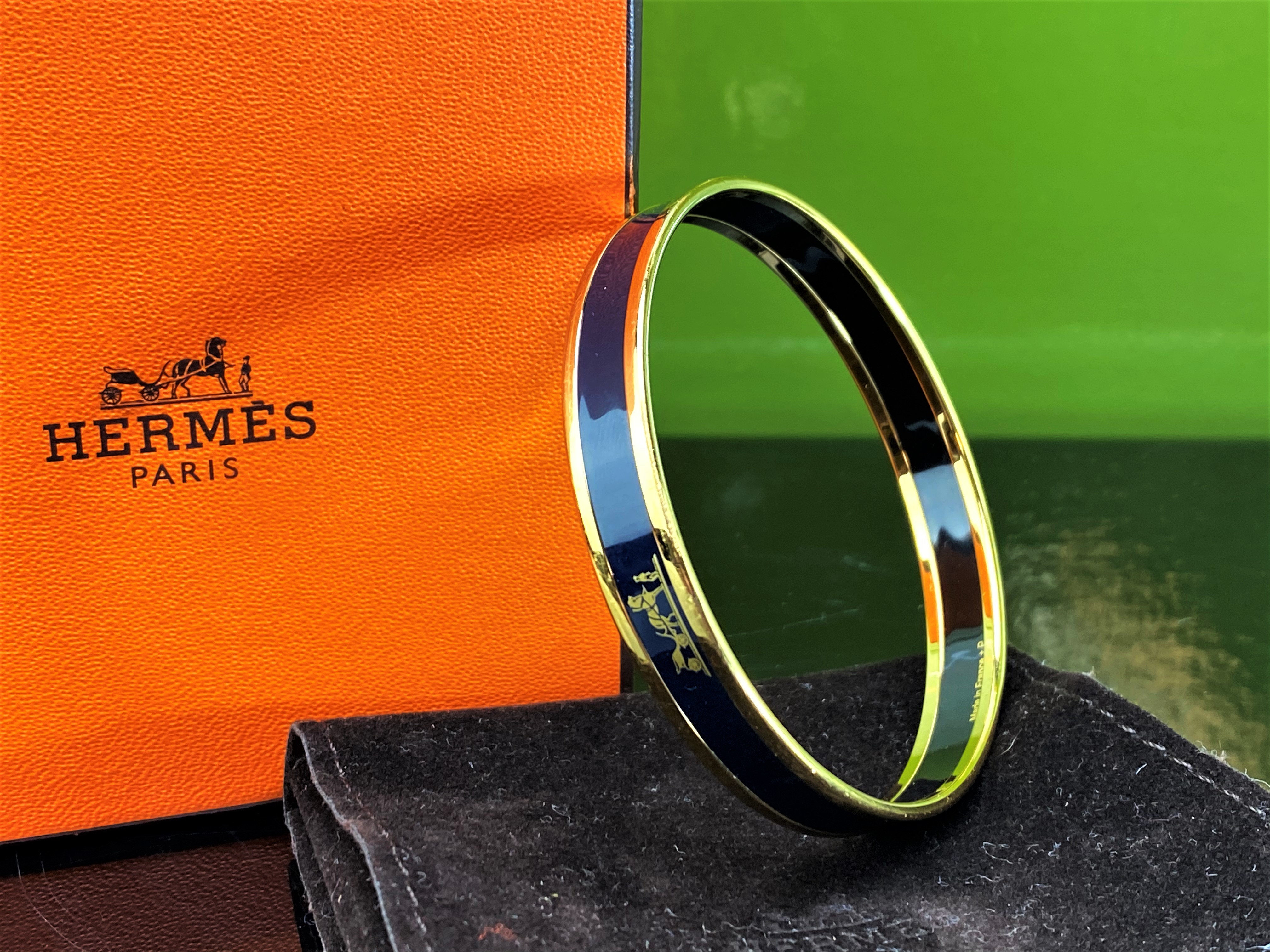 Hermes- Paris - Enamelled Navy Gold Plated Bracelet