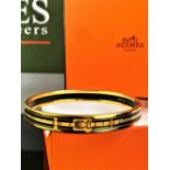 Hermes Gold Plated Grand Menege Belt Design Black/Tan Enamel Bangle