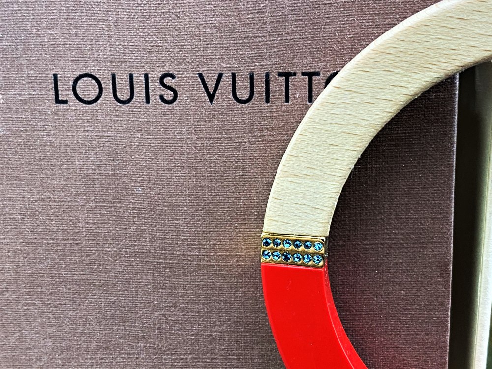 Louis Vuitton Red And Wood Bangle Bracelet With Gold Trim - Image 2 of 5