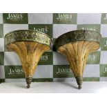 Pair of Wall Hanging Bamboo & Metal Patina Displays