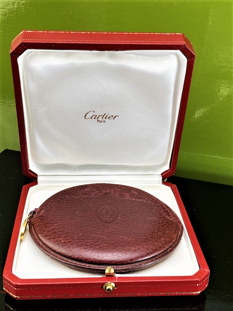 Cartier Coin Purse in Bordeaux Leather, Logo Embossed.