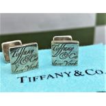 Tiffany & Co Silver Script Cursive Square Cufflinks