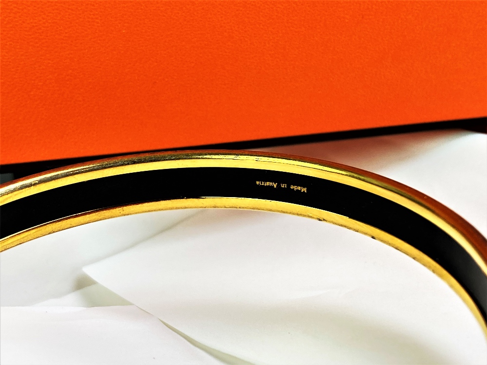 Hermes Gold Plated Grand Menege Belt Design Black/Tan Enamel Bangle - Image 2 of 4