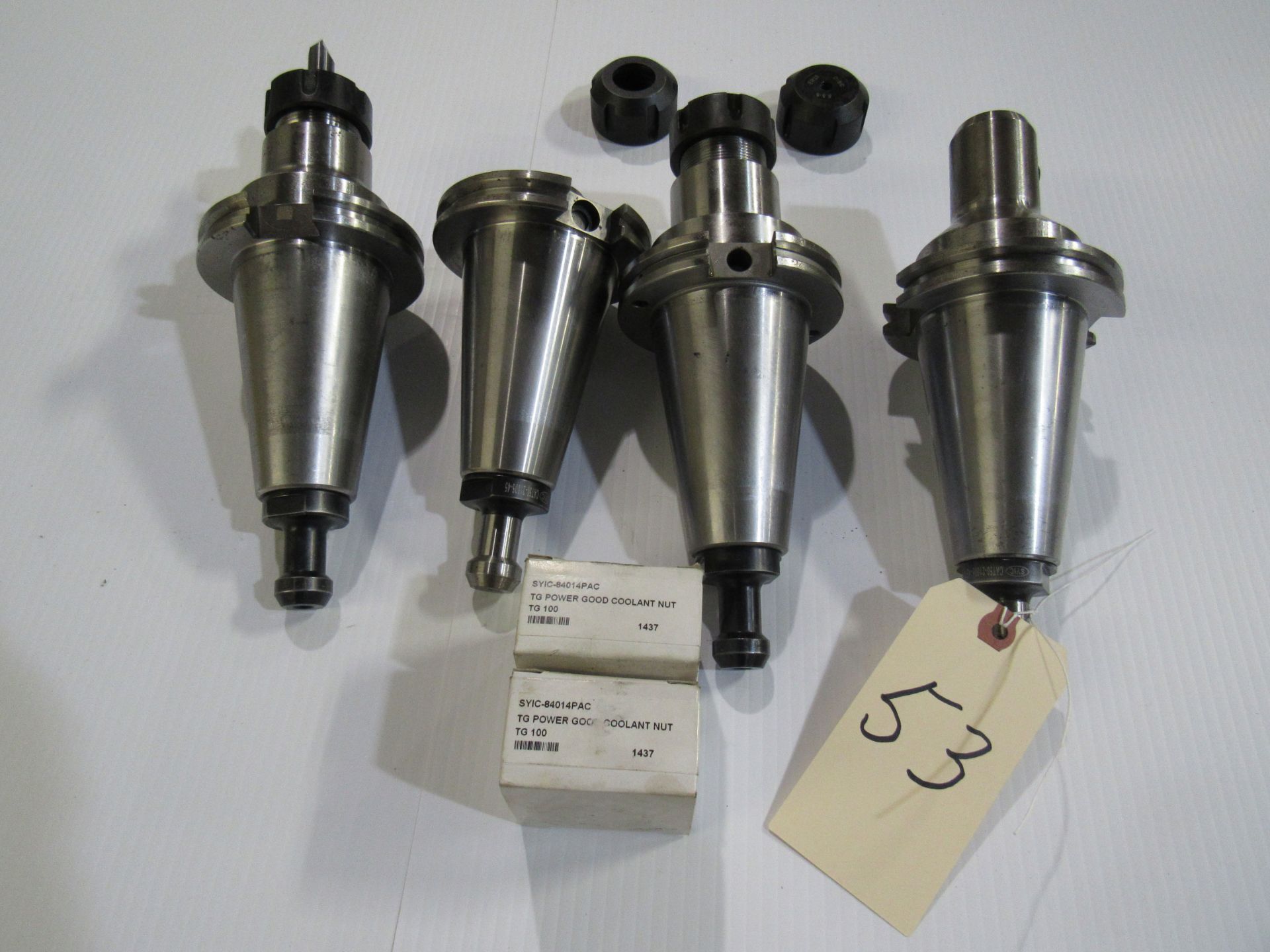 Lot - 4 Cat 50 Tool Holders w/Coolant Nuts (1 w/Tooling) - Image 2 of 5