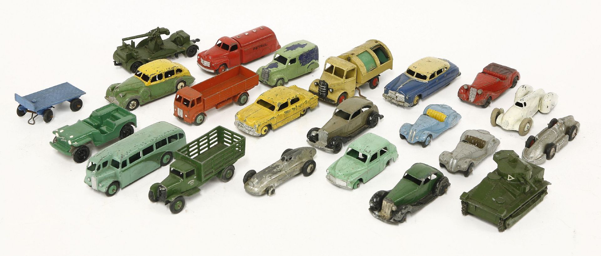 Dinky toys, twenty-one unboxed loose toys, including Speed of the Wind, and a jeep