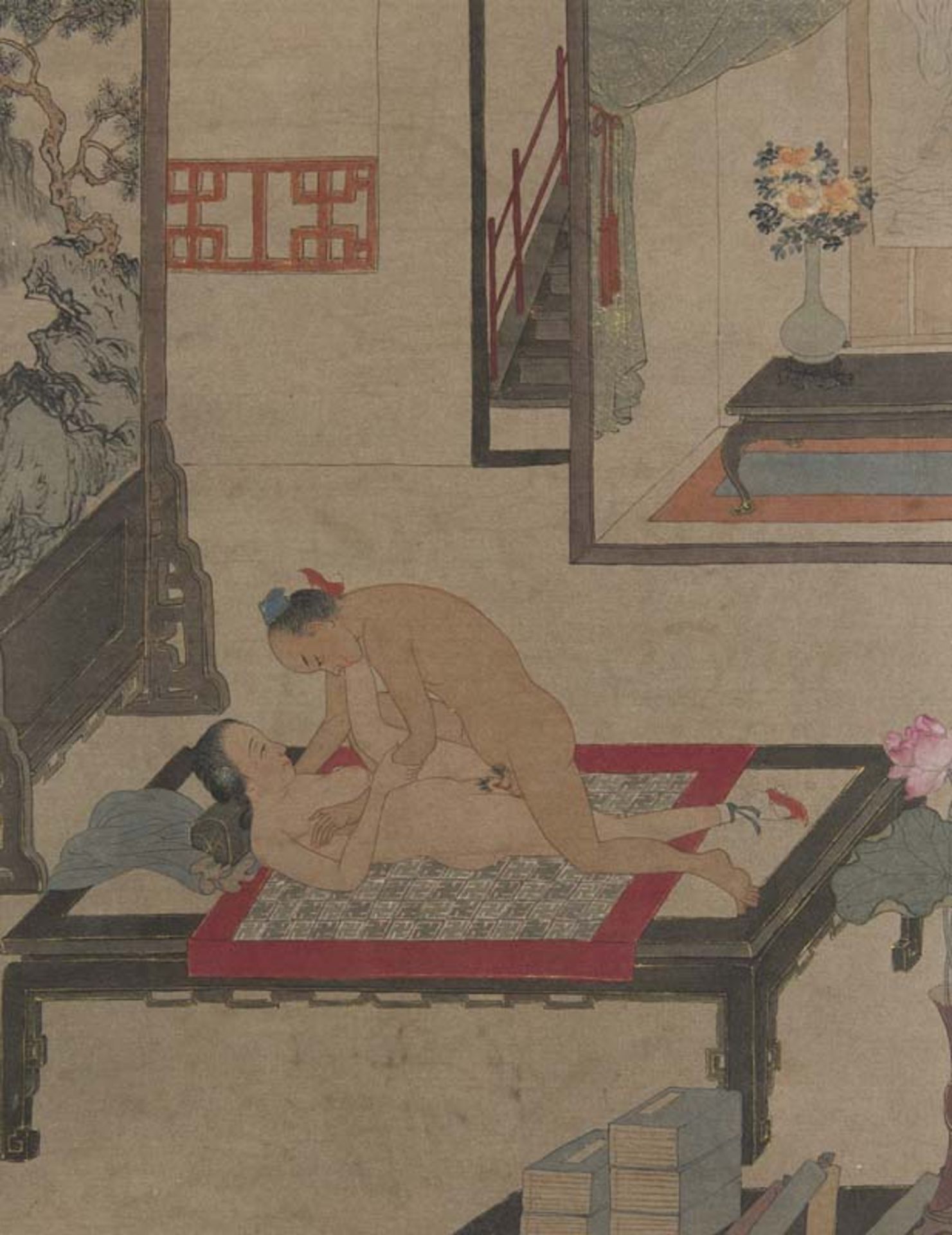 China - Erotica - - Großformatiges Leporello mit 8 erotischen Originalaquarellen. Folio. China,