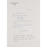 Kempowski, Walter. Eigenhändiges Schreiben mit Unterschrift an Frau Klemmer im Antiquariat Düwal