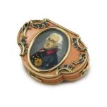 objets de vertu - - Geschenk-Tabatiere in passig geschweifter Form mit Portraitminiatur Friedrich II