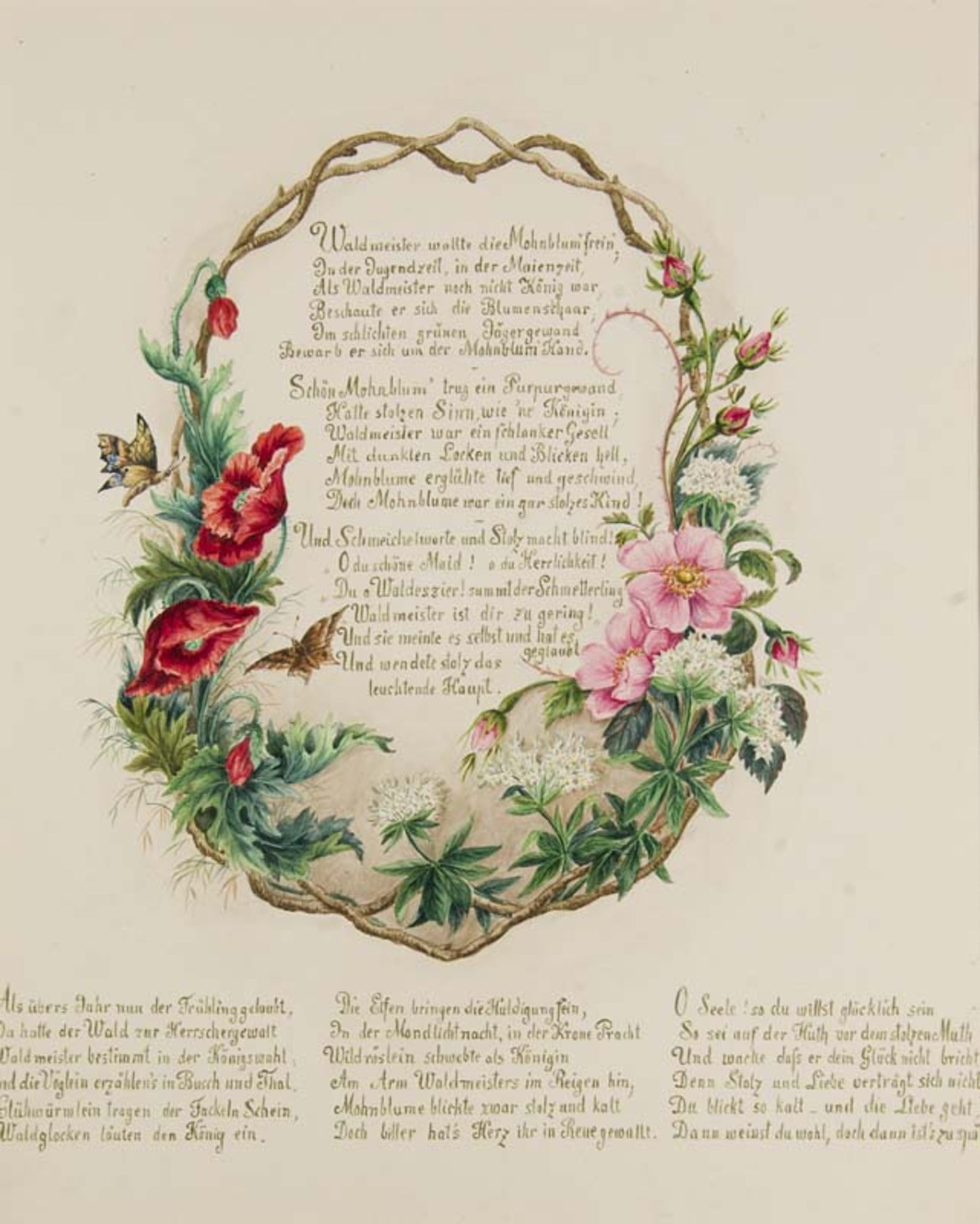 Gaede, Hedwig. Feldblumen. 10 Blumenaquarelle mit Gedichten auf Karton. o.O., um 1880. 1 hs.