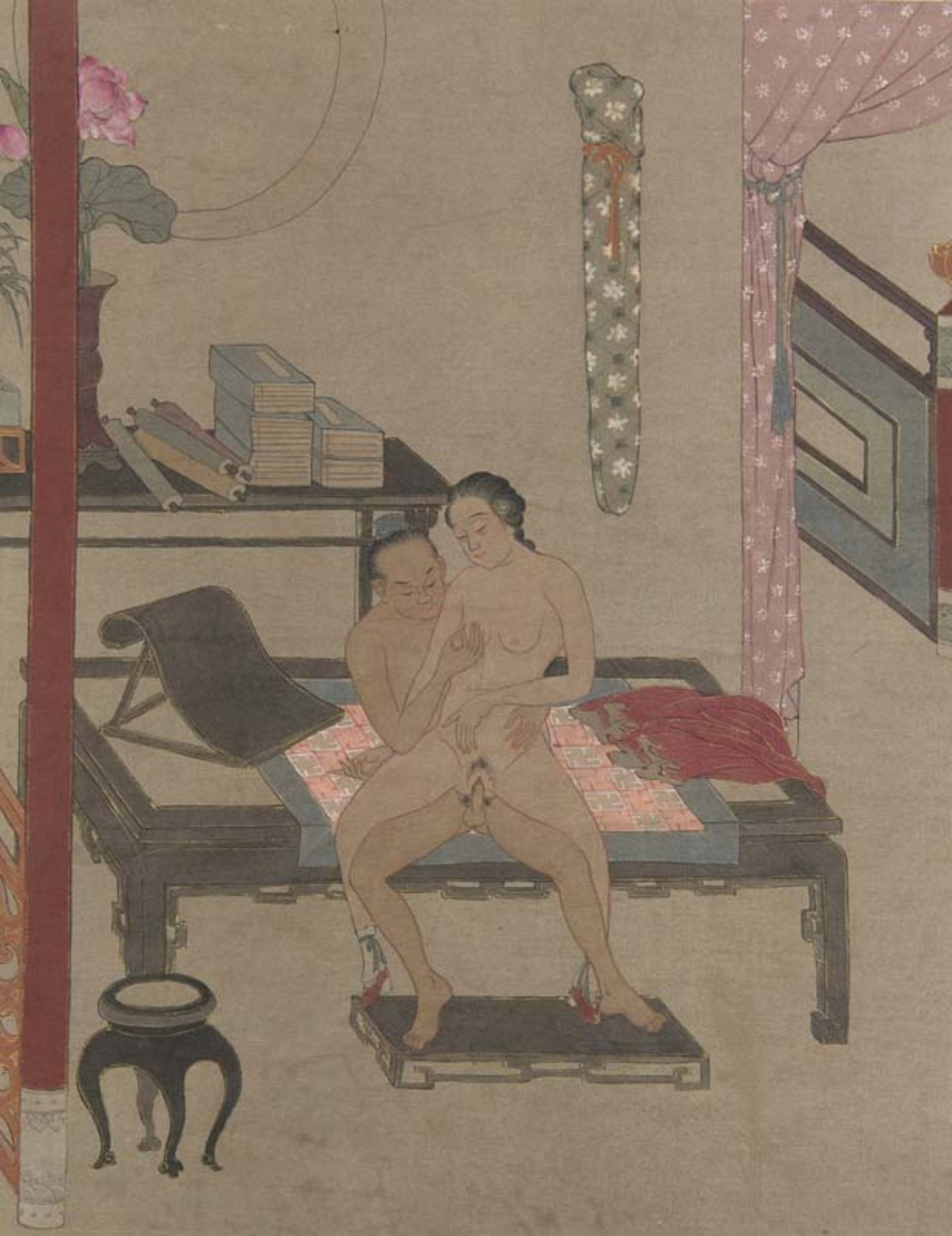 China - Erotica - - Großformatiges Leporello mit 8 erotischen Originalaquarellen. Folio. China, - Bild 2 aus 3
