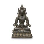 Asiatika - China - - Buddha Statue. 19. Jhd. Tibet, Ching-Dynastie. Bronze, partiell mit Resten