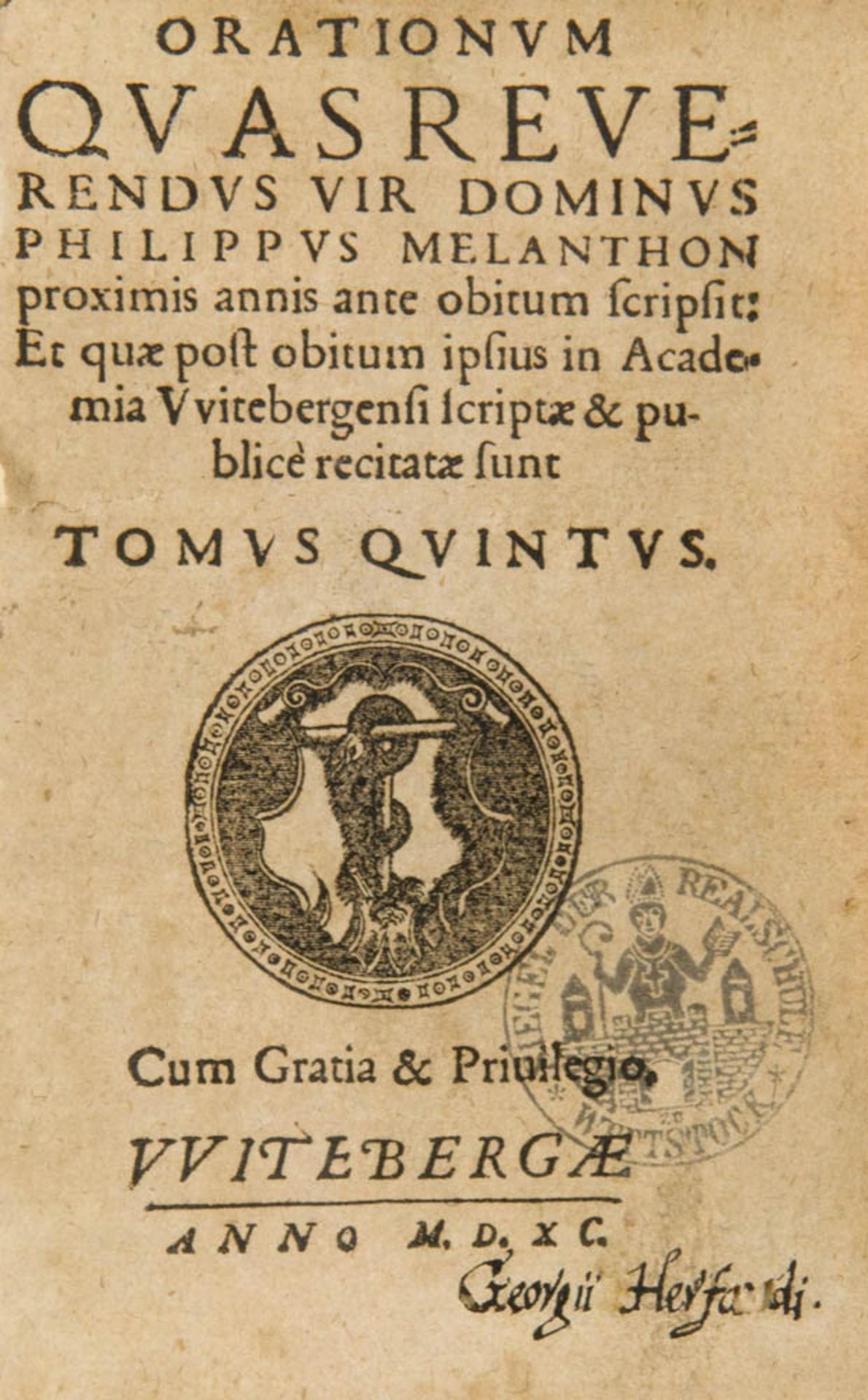 Melanchthon, Philipp. Orationum quas reverendus vir dominus Philippus Melanthon proximis annis