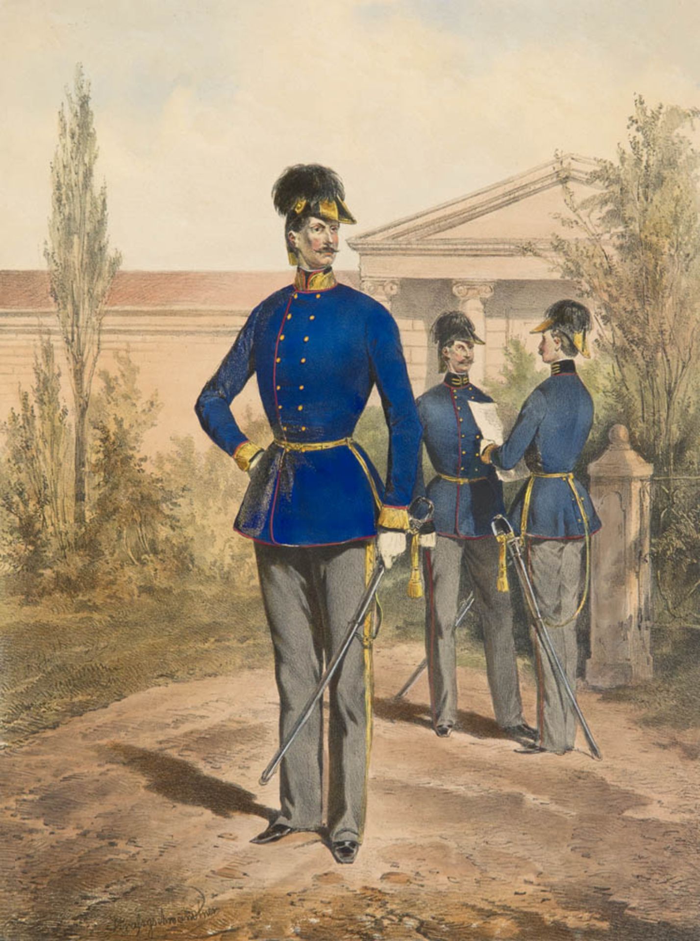 Militär - - 5 kol. Lithographien, partiell Eiweiß gehöht, von Joseph Anton Strassgschwandtner.