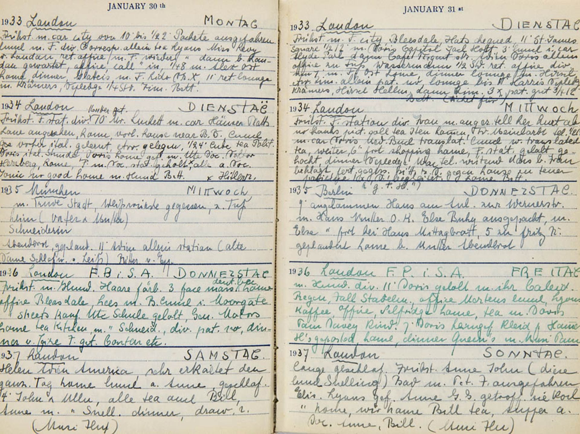 Five Years Diary. Tagebuch aus den Jahren 1933-1937, meist mit Einträgen aus London. Ca. 180 Bl.