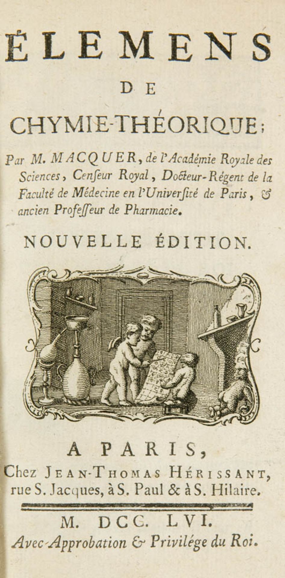 Chemie - - (Macquer, P.J.). Élemens de chymie-théorique. Nouvelle édition. Beigebunden: Macquer