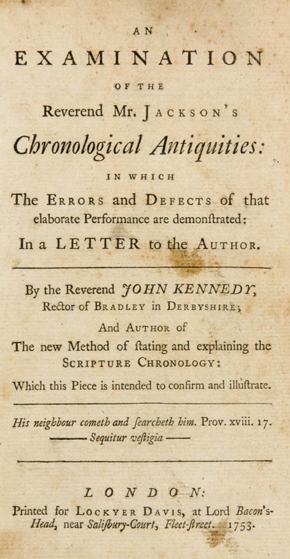Astronomie - Mathematik - Chronologie - - Kennedy, John. An examination of the Reverend Mr.