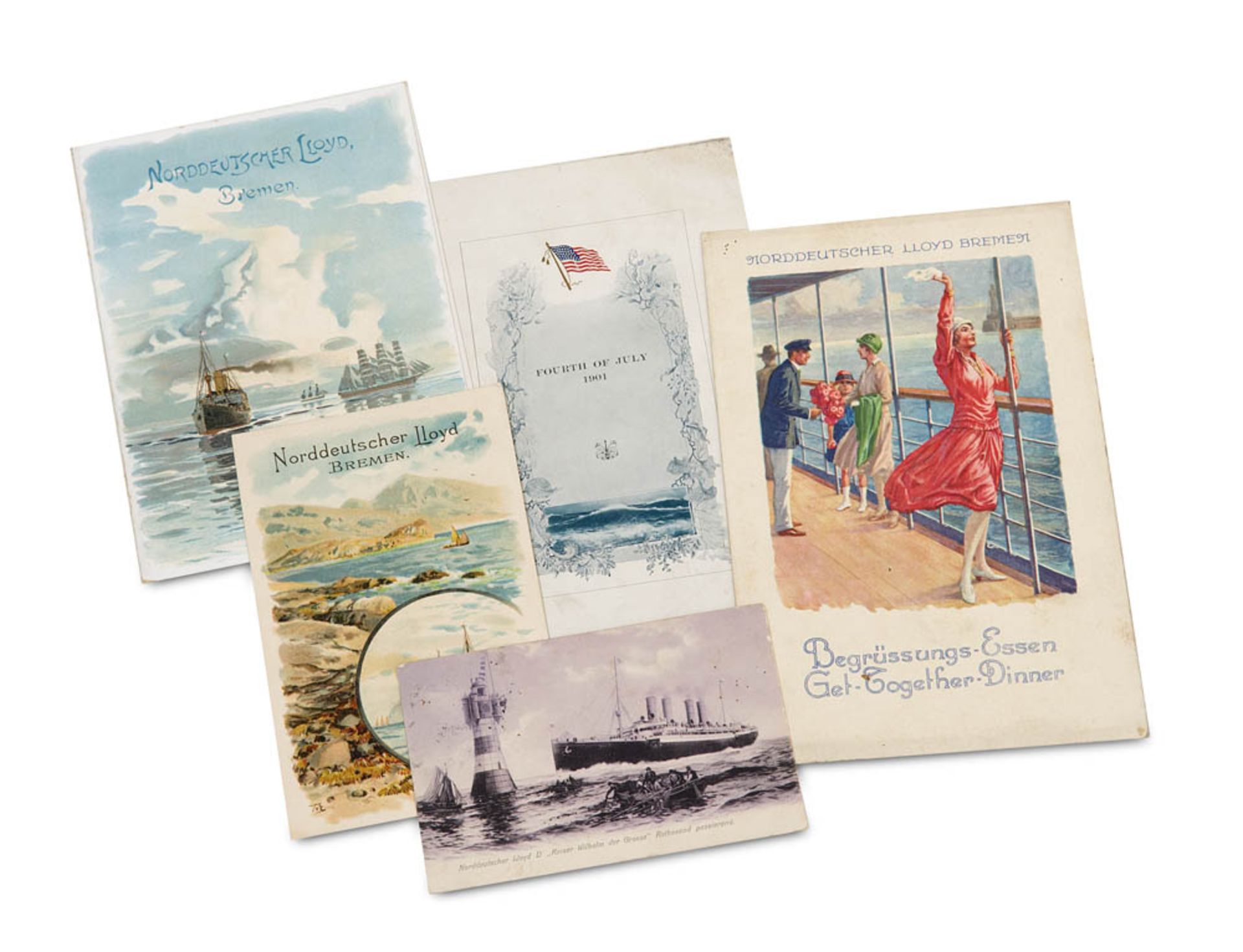 Schifffahrt - - Sammlung von 39 Menükarten Norddeutscher Llyod u. 1 OPostkarte. Ca. 1880-1930.