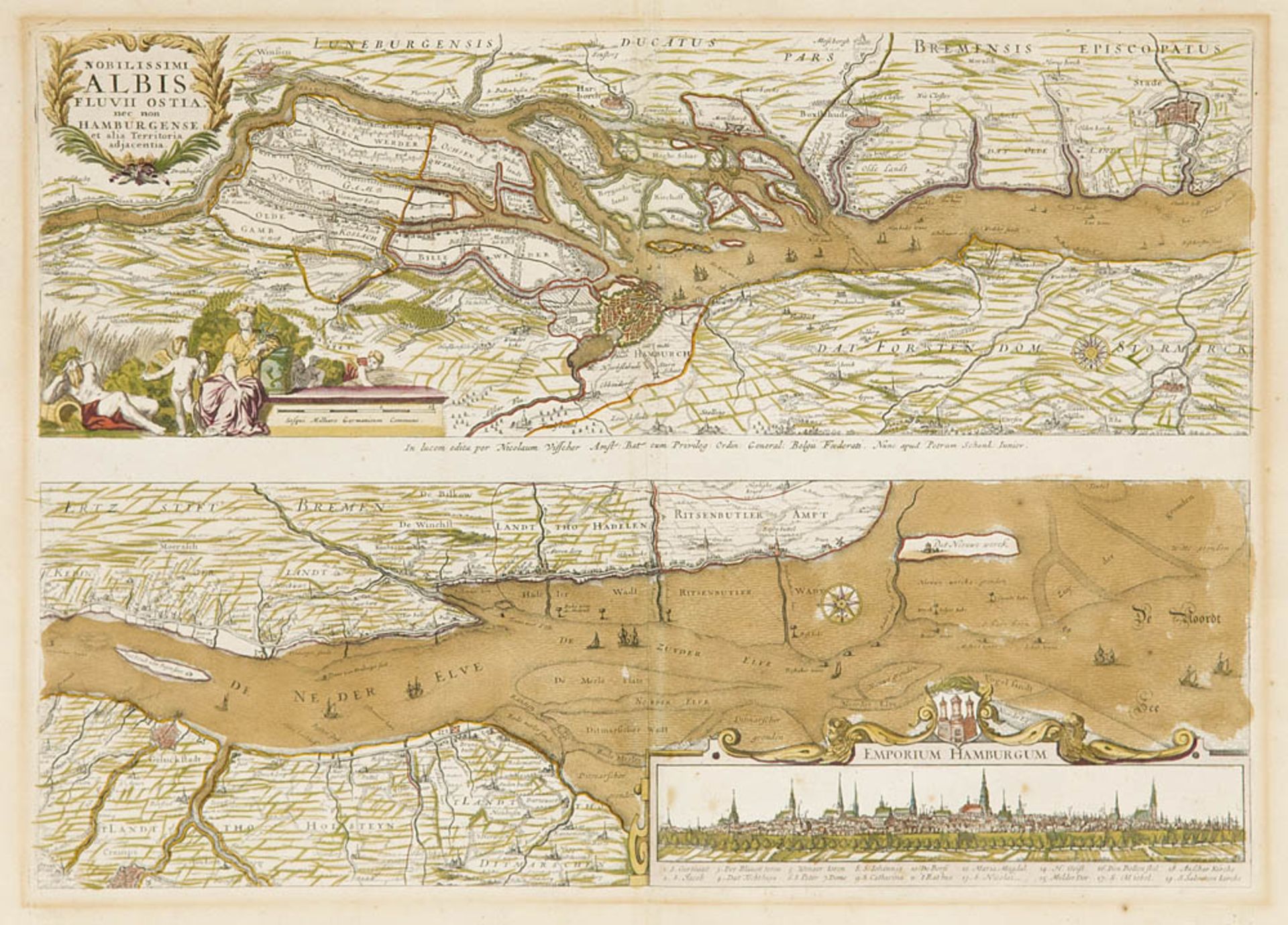 Elbe - - Nobilissimi Albis fluvii ostia, nec non Hamburgense et alia Territoria adjacentia.