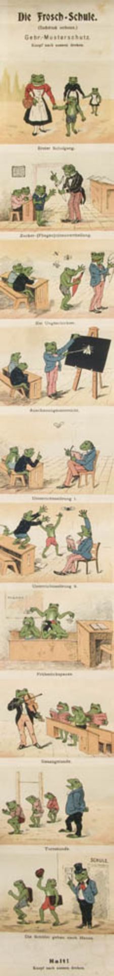 Die Frosch-Schule. Papierrolle mit 10 Abbildungen in Autotypie und Chromolithographie auf Papier.