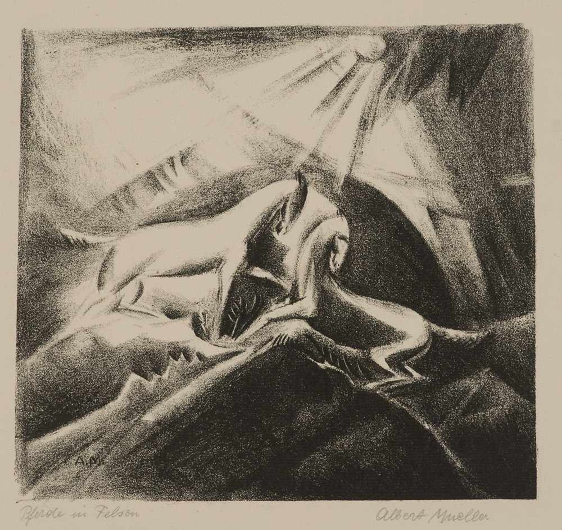 Expressionismus - - Mueller, Albert. (1884 Schwandorf - 1963 Bremen). Pferde. 1919. Lithographie