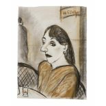 Günther, Herta. (1934 - 2018 Dresden). Bildnis einer Dame im Café. Pastell auf Bütten. 52 x 39 cm.