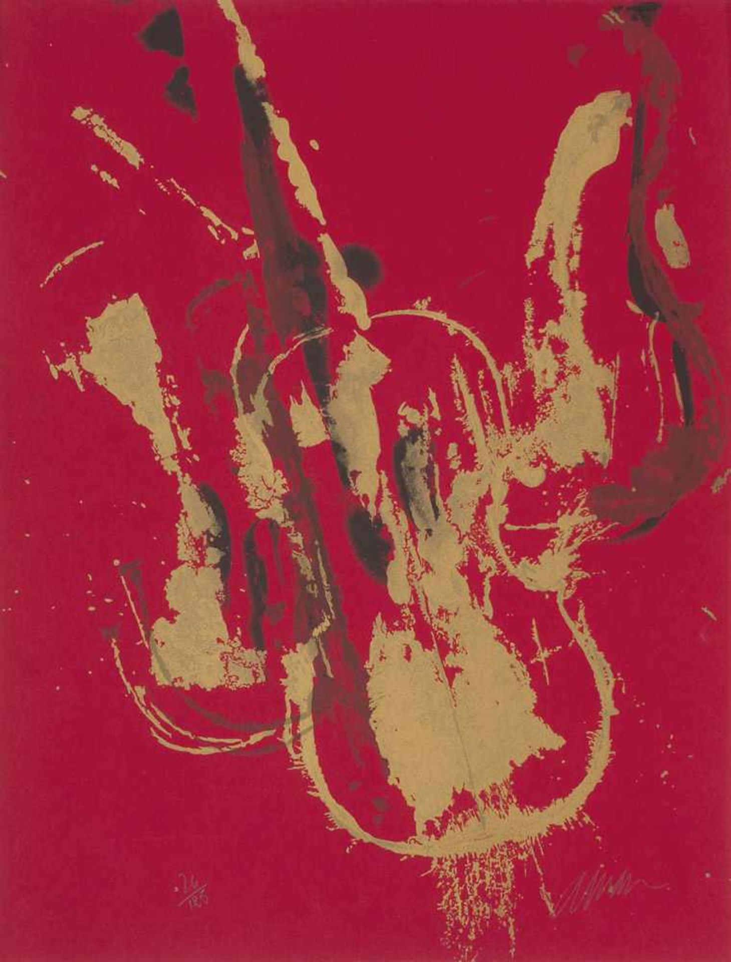 Arman (Armand Pierre Fernandez). (1928 Nizza - 2005 New York City). o.T. Farbsiebdruck auf rotem