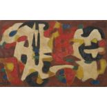 Barthel, Hugo. (1918 Deutschland). o.T. 1963. Öl und Collage auf Platte. 52,5 x 83,5 cm. Links