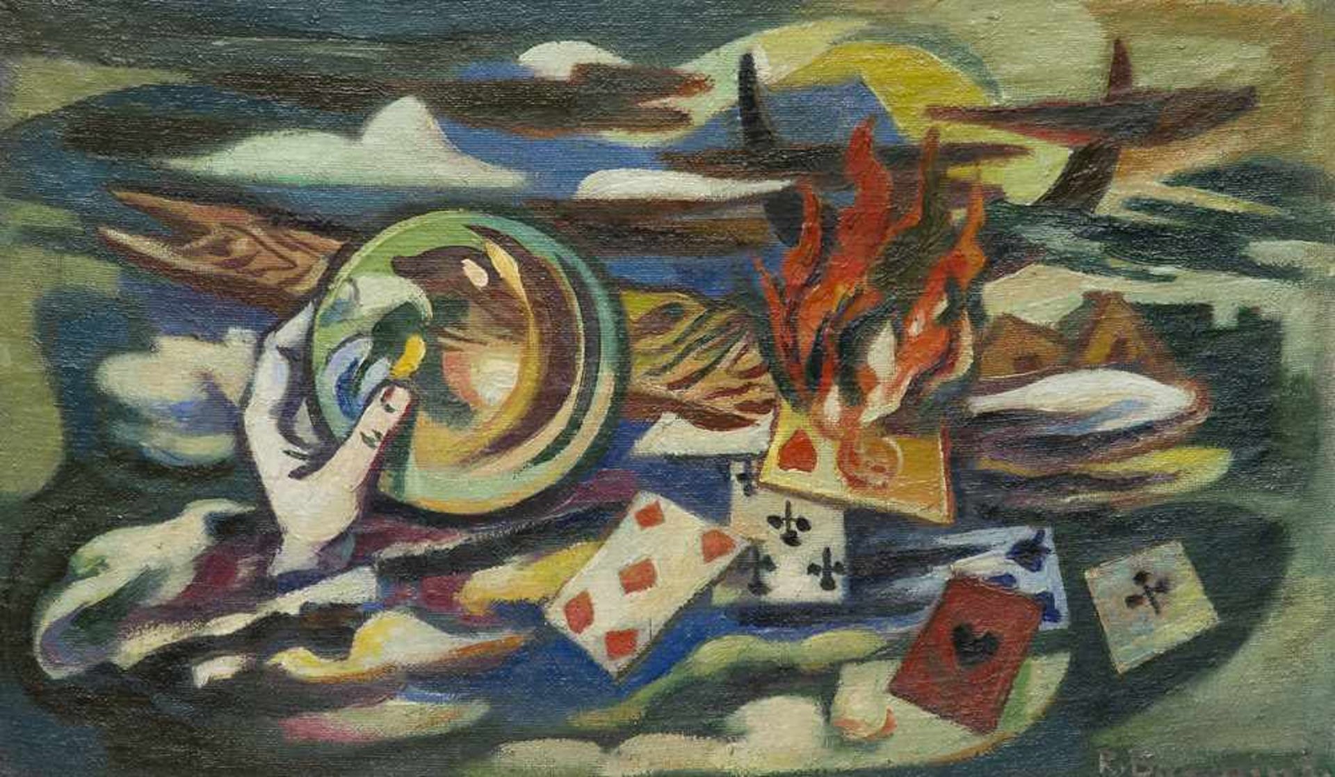 Baerwind, Rudolf (Rudi). (1910 Mannheim - 1982 ebenda). Fastmagorie. 1947. Öl auf Leinwand. 60 x
