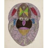 Art Brut - - Wilson, Scottie. (1888 - 1972). Untitled (Maske). Tinte, Buntstift und Bleistift auf