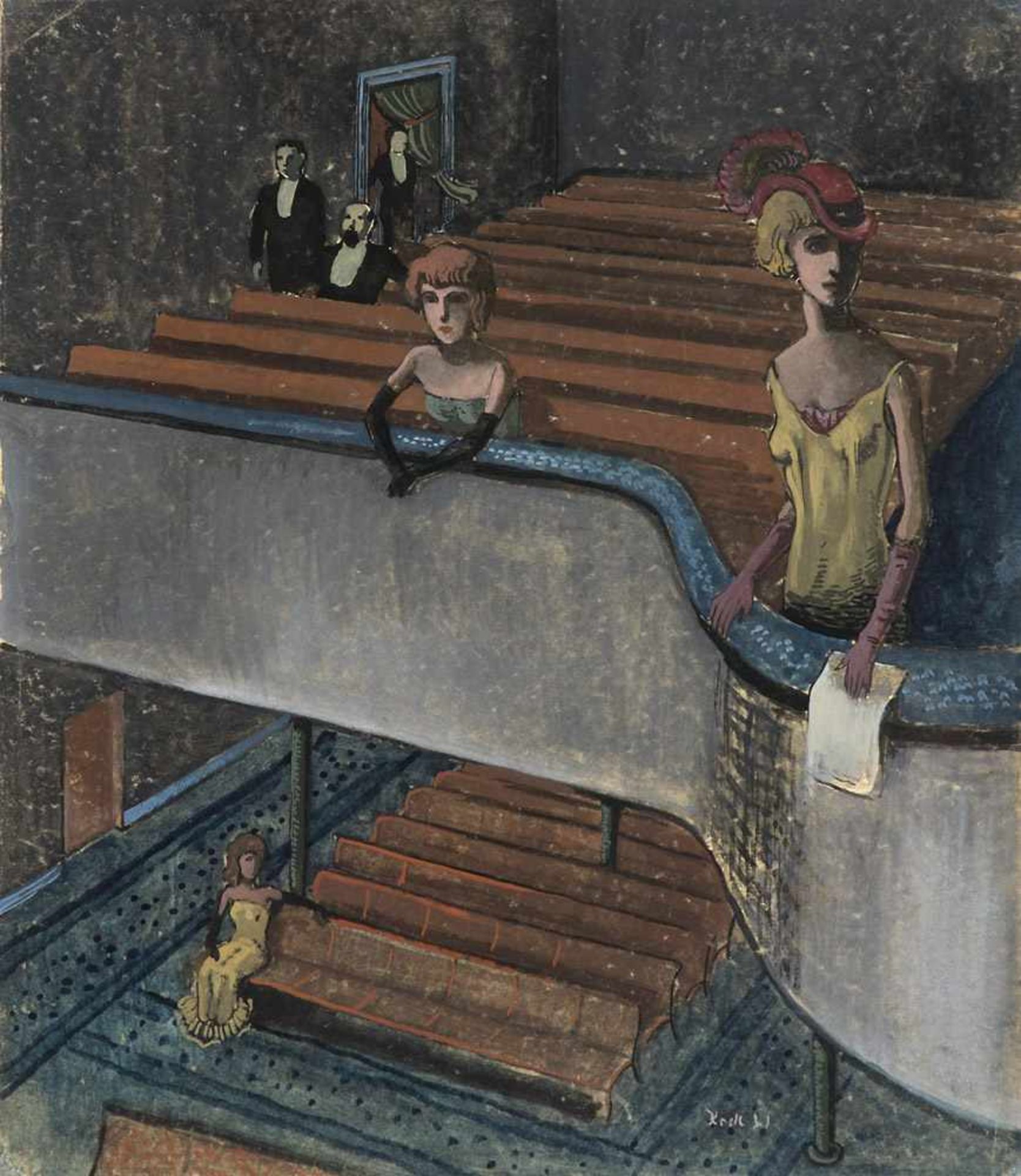 Kock, Mac. (1897 - 1946). o.T. (Frauen in der Oper). Um 1931. Gouache auf kräftigem Papier. 49 x 38