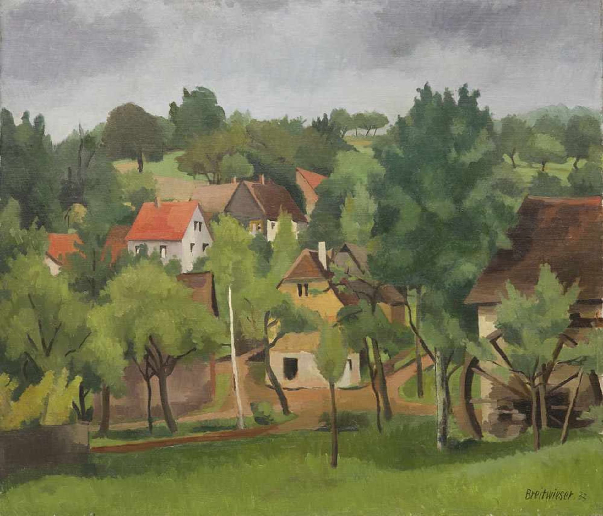 Breitwieser, Georg. (1890 Langstadt (Dieburg) - 1938 Darmstadt). o.T. (Ansicht mit Haus). 1933. Öl