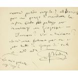 Musik - - Guiseppe Verdi. Eigenhändiger Brief an Giuseppe de Amicis vom 3. Januar 189
