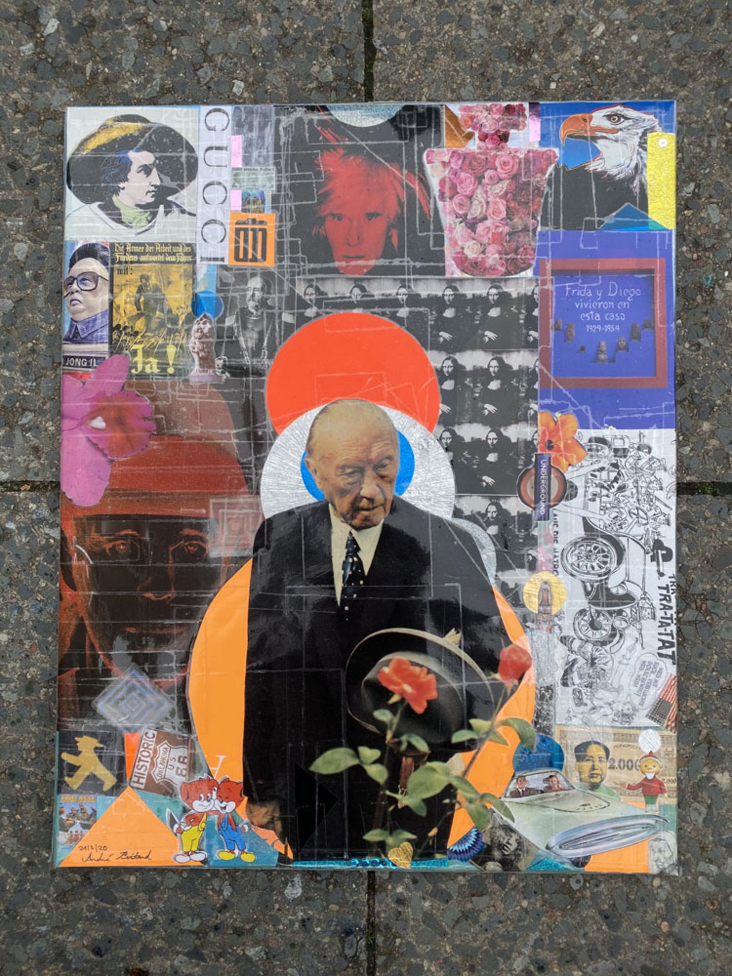 153 - - André Boitard. Konrad Adenauer. 2019. Collage. Unikat. 50 x 40 cm. Signiert,