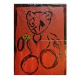 230 - - Erwin Kneihsl. "Blinder Teddy mit Pistole". Um 1980. Acryl auf Folie, Keilrahm