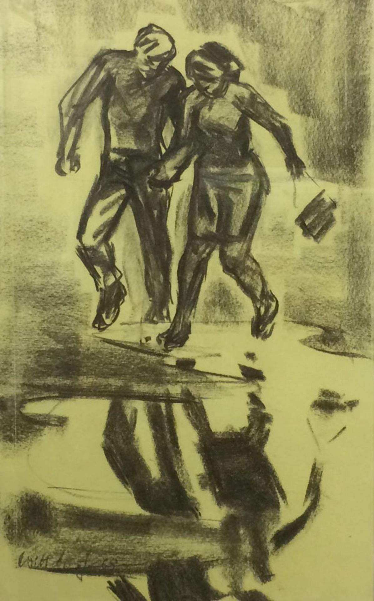 210 - - Jürgen Wittdorf. Paar/Spiegelung. 1968. Kohle auf Zeichenkarton. 44 x 28 cm.