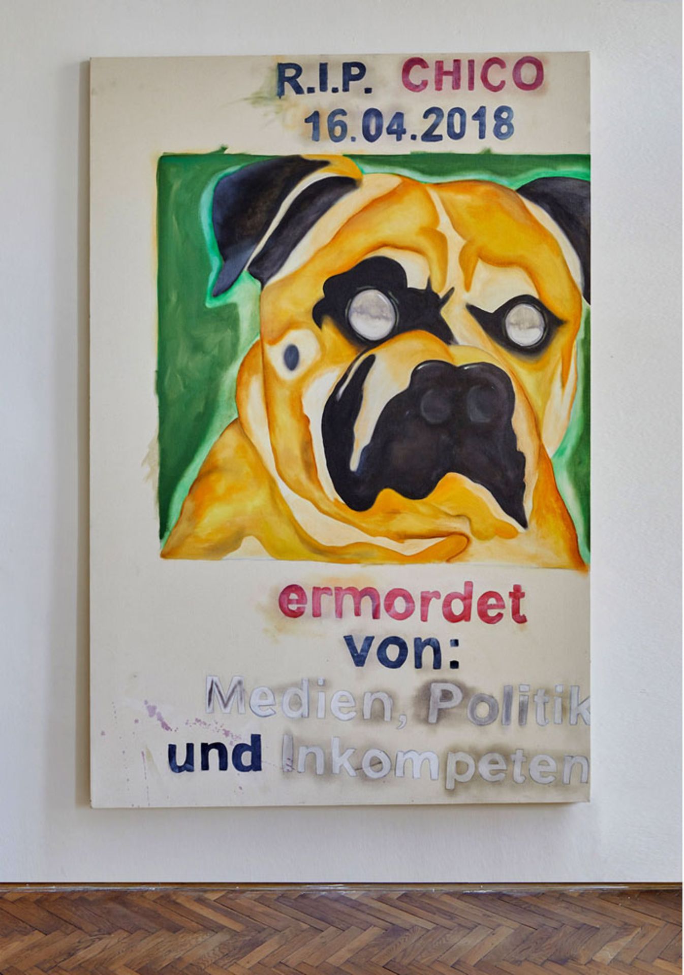 374 - - Leon Eisermann. Der Hypnohund von Hannover. 2019. Öl auf Leinwand. 150 x 120