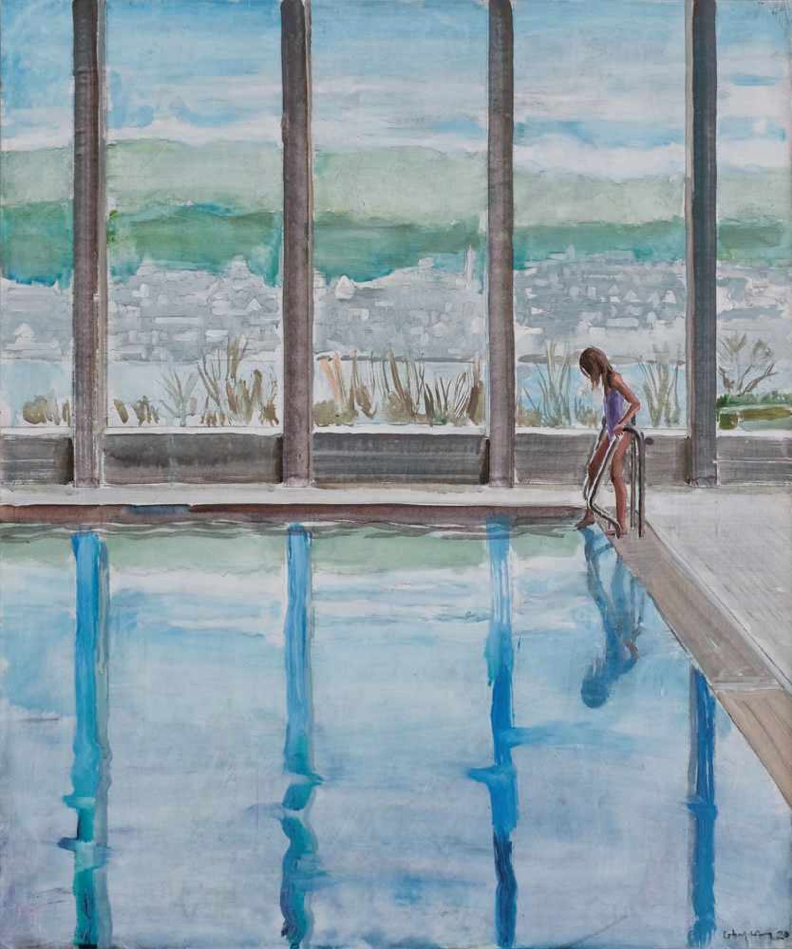 197 - - Dénesh Ghyczy. Pool. 2020. Acryl auf Karton, gerahmt. 61 x 51 cm.