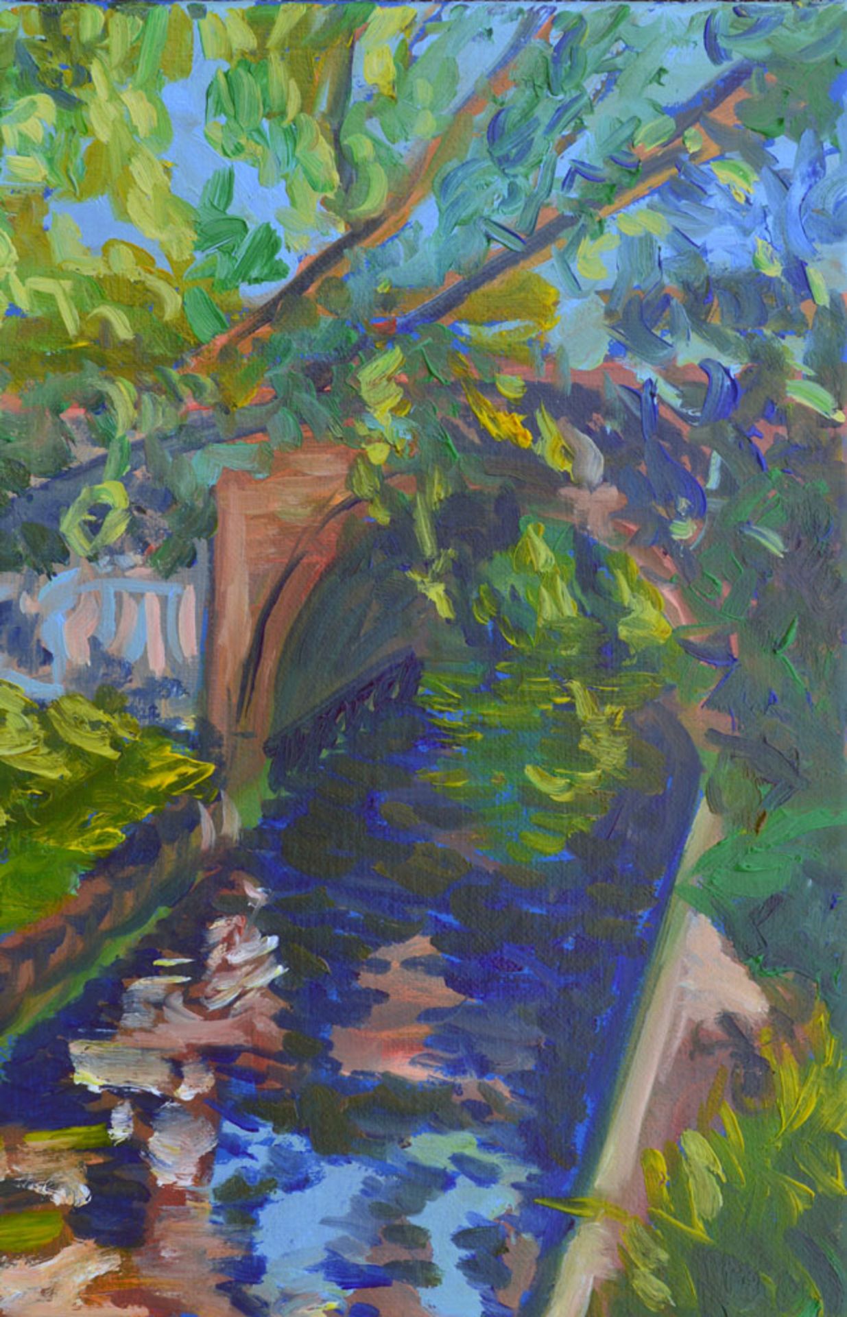 096 - - Nikola Richard. Brücke Panke. 2020. Öl auf Leinwand. 36 x 23,5 cm. Signiert,