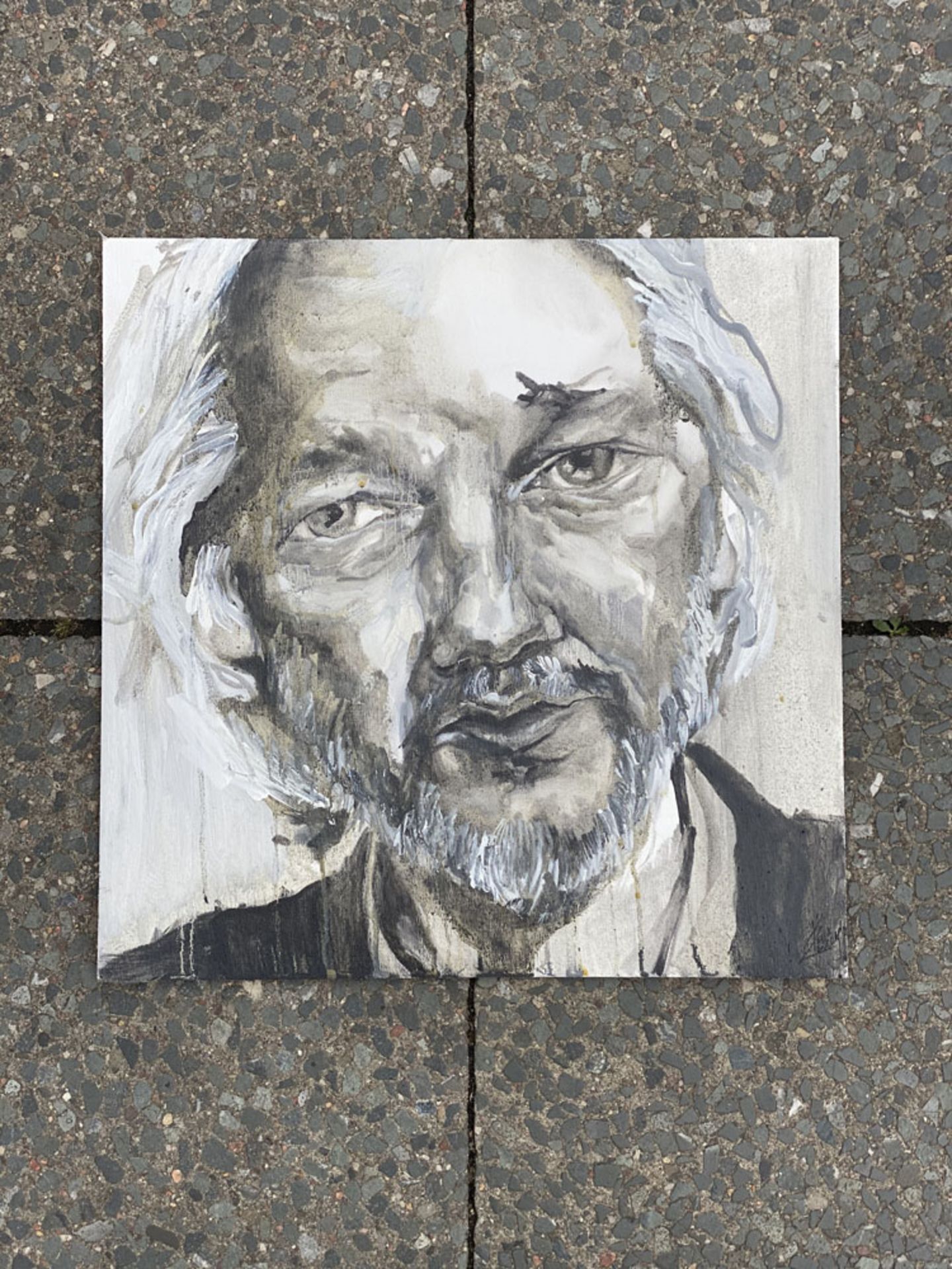 146 - - Carla Canellas. Assange. 2017. Oil on wood. Unikat. 40 x 40 cm. Signed on the
