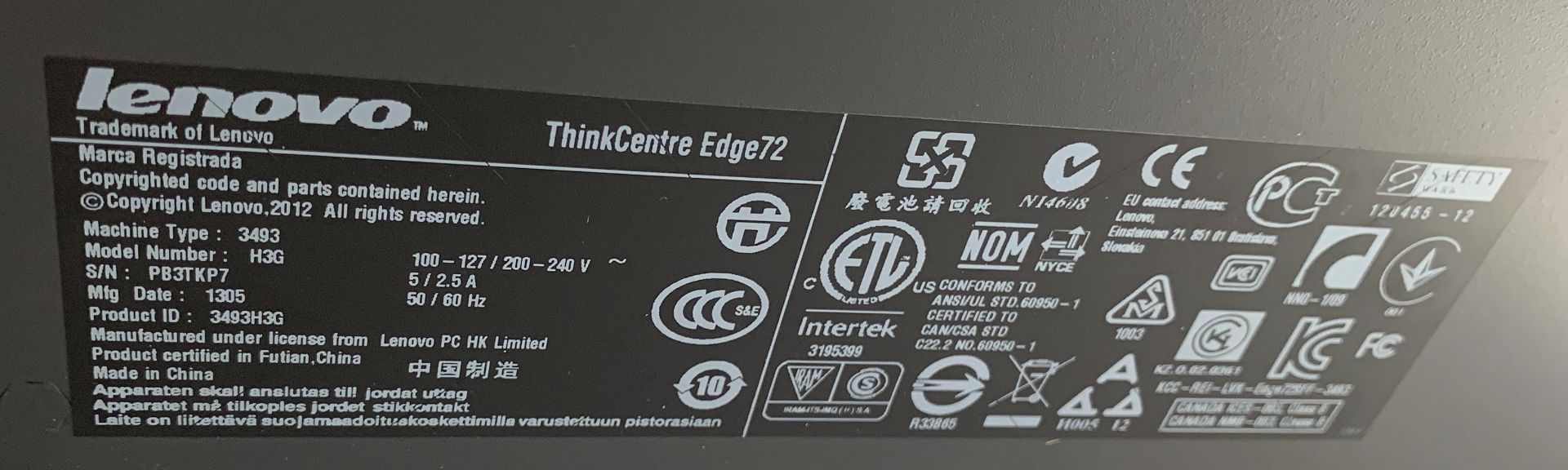 Lenovo Thinkcentre Edge72 Desktop Computer | Intel Core i3-3220 3.30GHz - Image 3 of 3