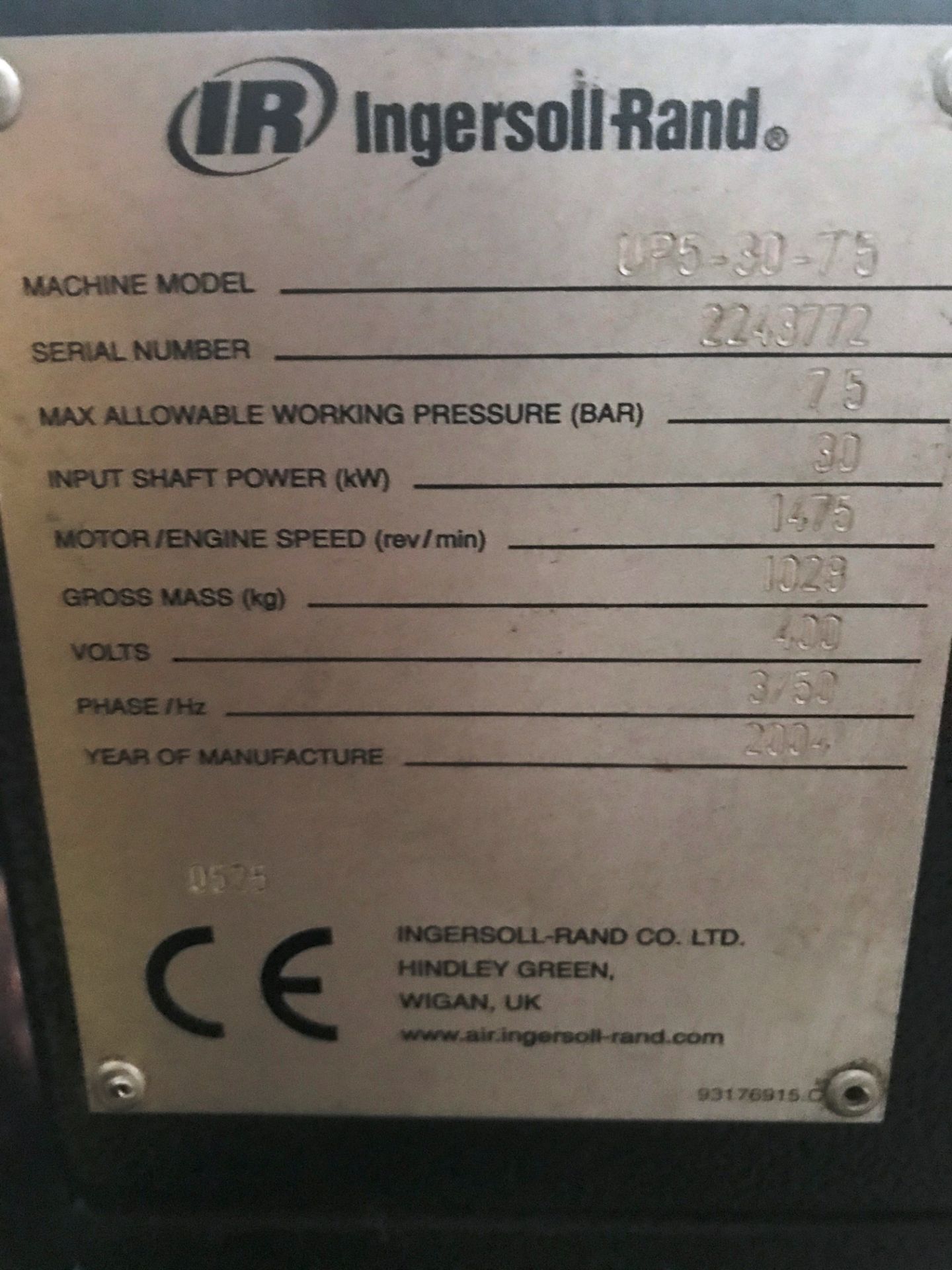 Ingersoll Rand UP5-30-75 Rotary Screw Compressor w/ Hoval Receiving Tank | YOM: 2004 - Image 3 of 10