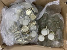 Approx 50 x glass jam jars/w lids