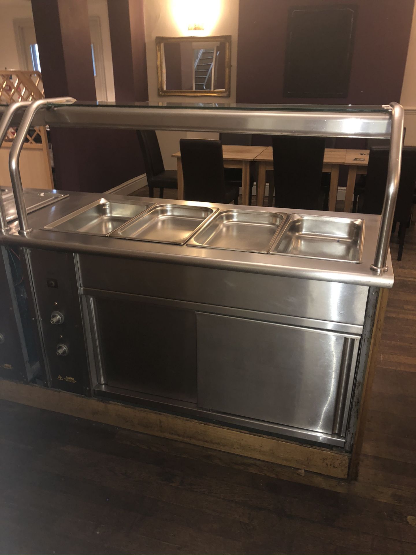 Stainless Steel Buffet/Self Serving Station w/ Wooden Front & Glass Top - Image 3 of 4