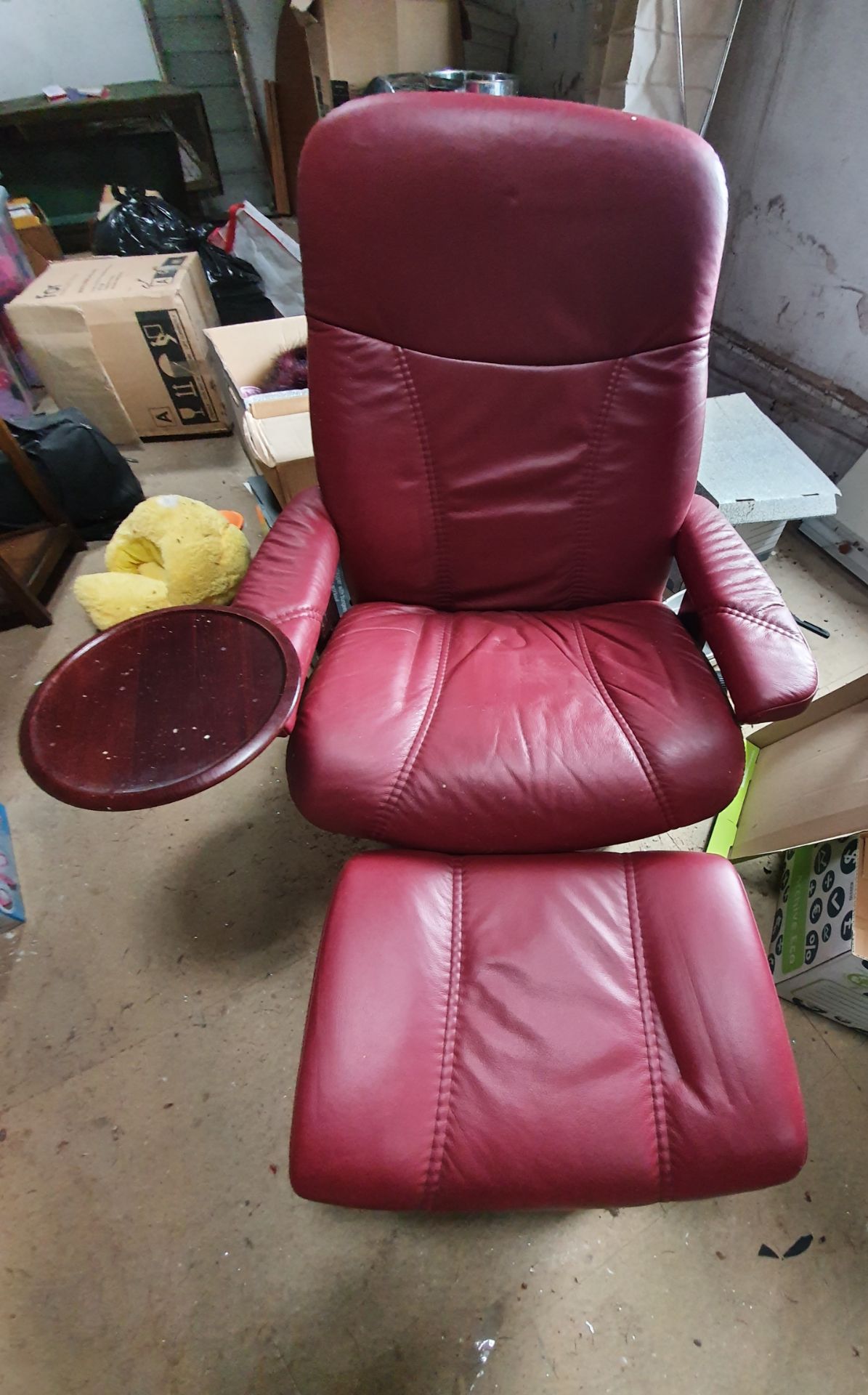 Faux Leather Recliner Armchair w/ Foot Stool & Swivel Table