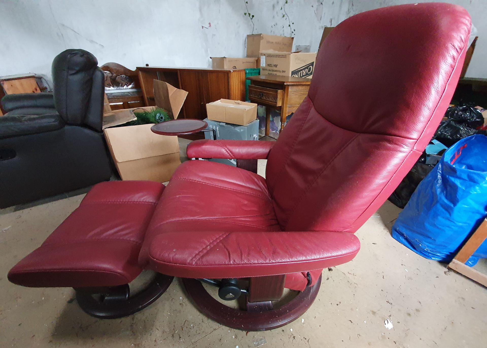 Faux Leather Recliner Armchair w/ Foot Stool & Swivel Table - Image 2 of 3