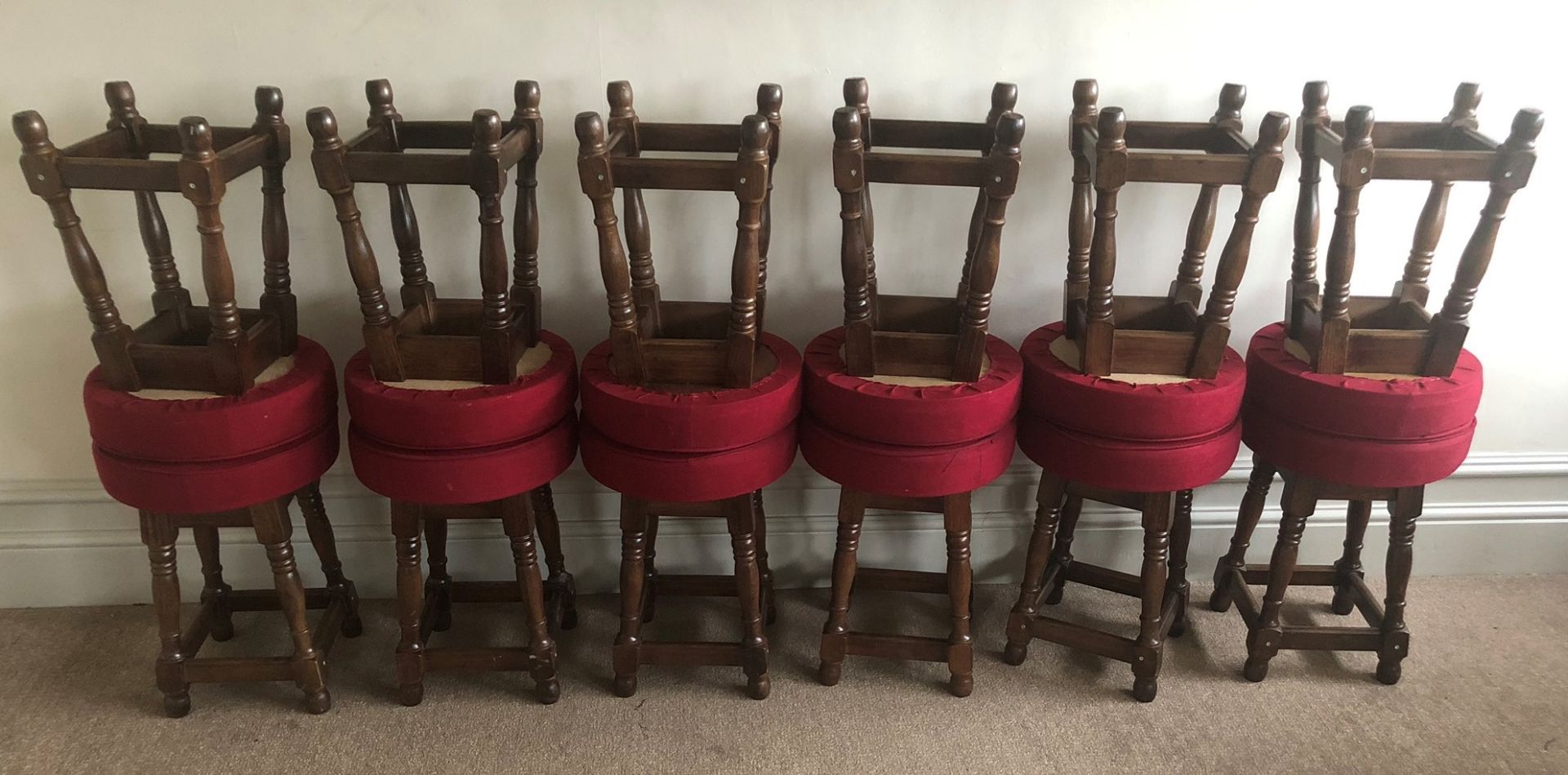 12 x Fabric Cushioned Bar Stools in Red