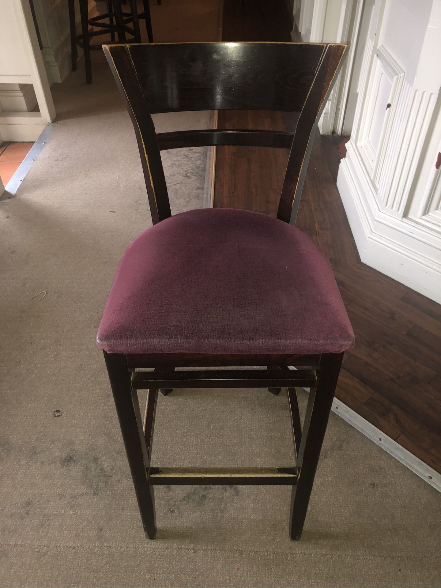 8 x Wooden Bar Chairs w/ Cushioned Seating in Purple - Image 3 of 3